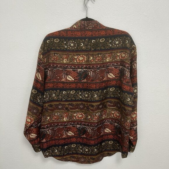 VtTG J. Maclnally’s Brown Colorful Fall Floral 100% Silk Blouse Shirt M Autumn - Picture 5 of 8